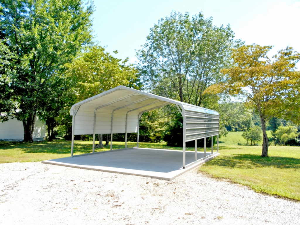 Metal building installed on a concrete slab